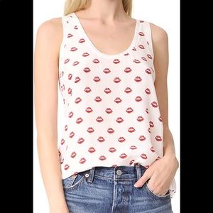 Joie Terracotta Bloom Kiss Lips Silk Tank Top L